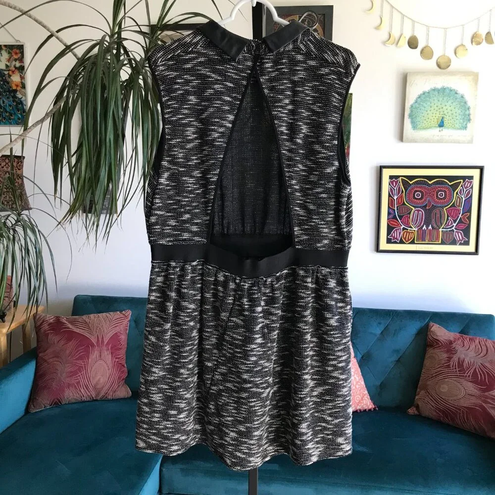 VICTORIA'S SECRET size XL Black & Cream Marled Knit Faux Leather Dress Pockets